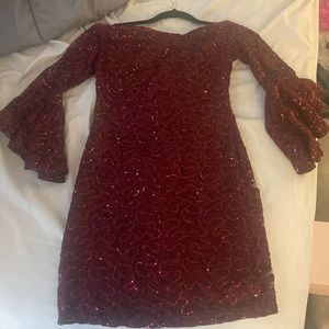 Burgundy formal off shoulder,above knee,body con fit dress